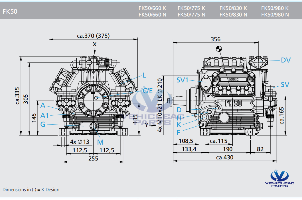 gea bock FK50 Compressor dimension & drawing for city bus air conditioner - vehicleacparts